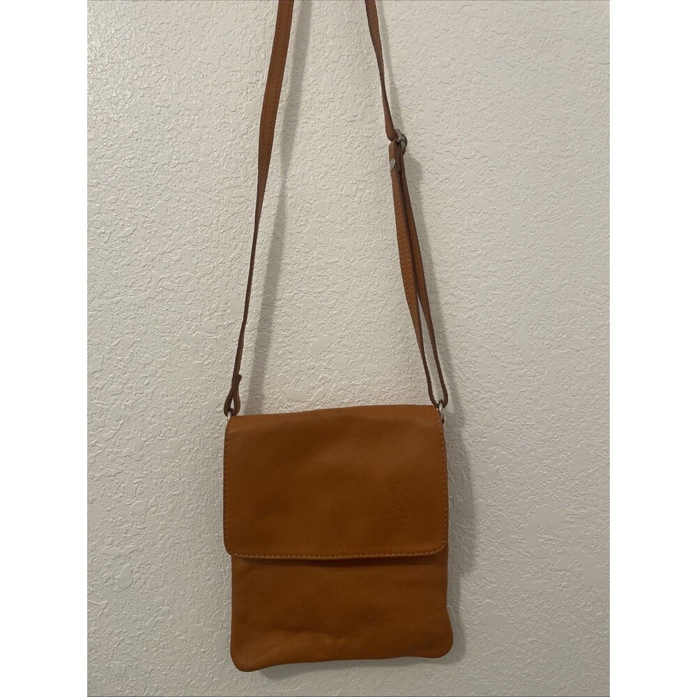 Vera Pelle Italian Leather Zip Crossbody Burnt orange Small Handbag Purse Bag
